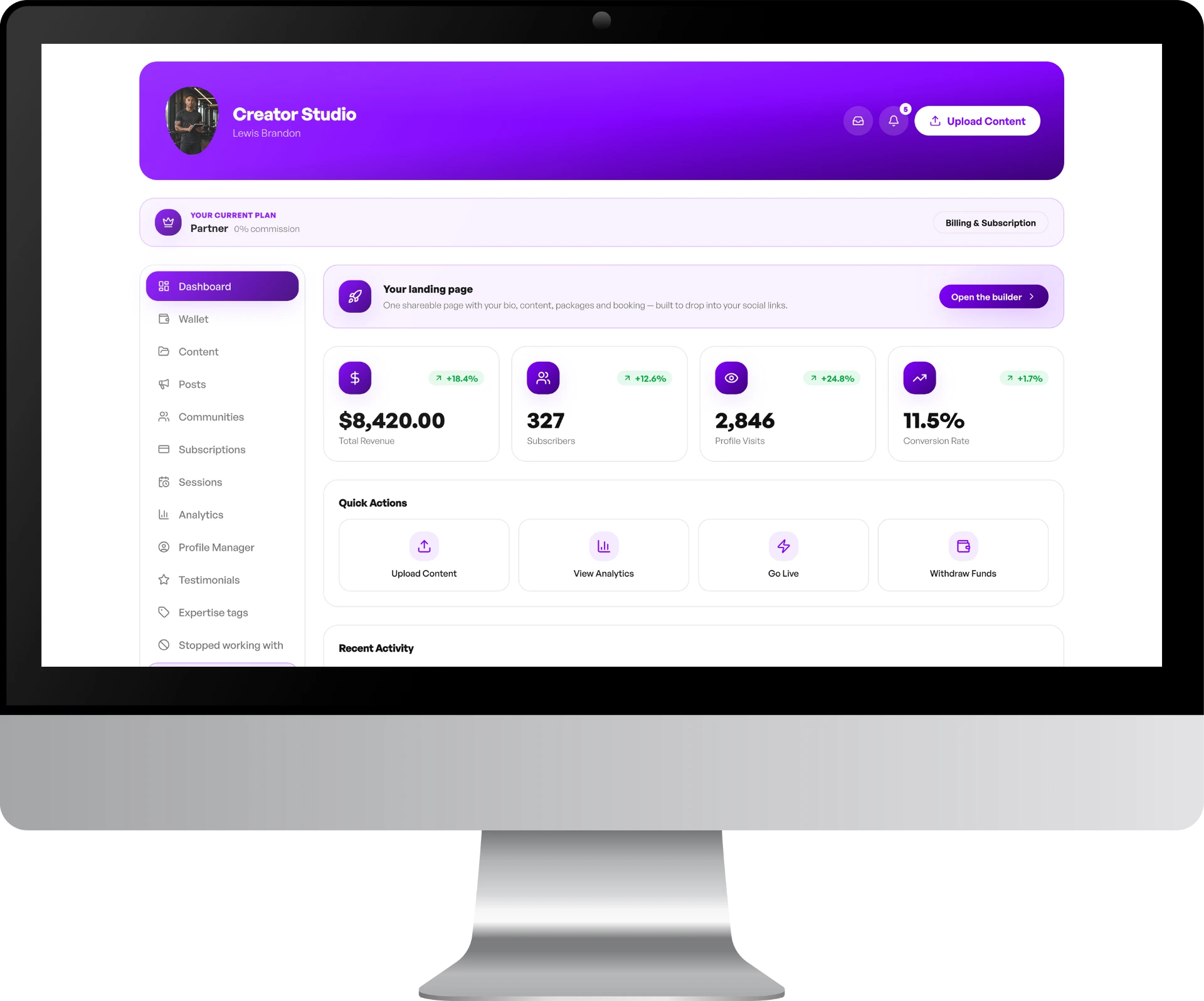 The LYRN Creator Studio dashboard