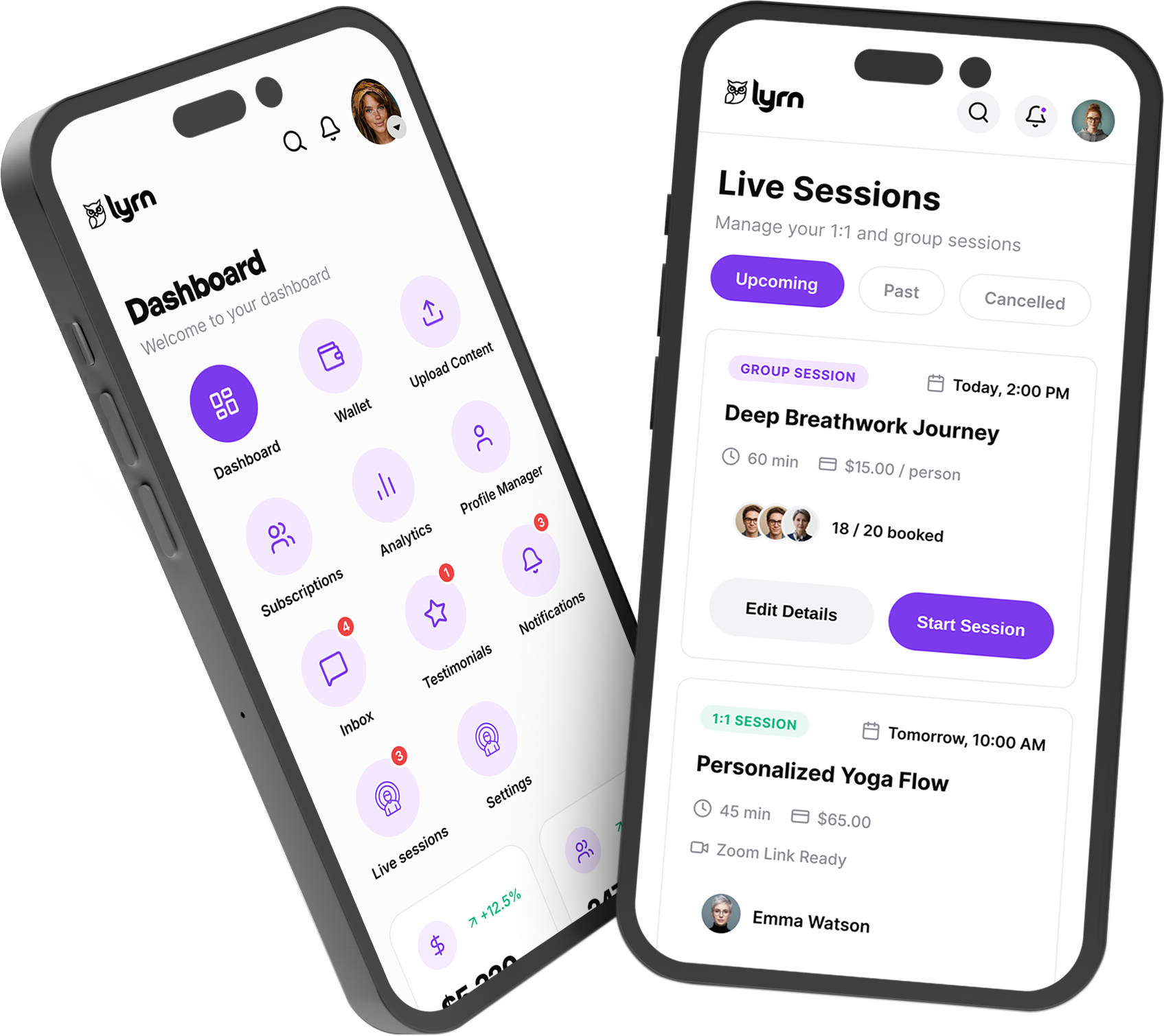 LYRN creator dashboard and live sessions
